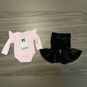 Baby Essentials Pink My first boo onesie and Black bell velour bottoms size 3M